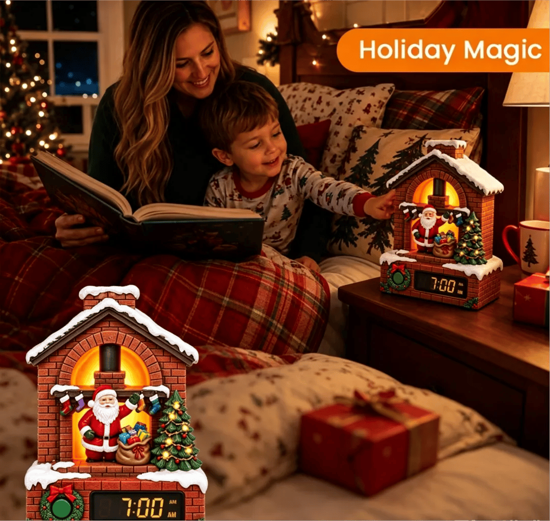 Santa Fireplace Digital Alarm Clock – Lighted Christmas Diorama