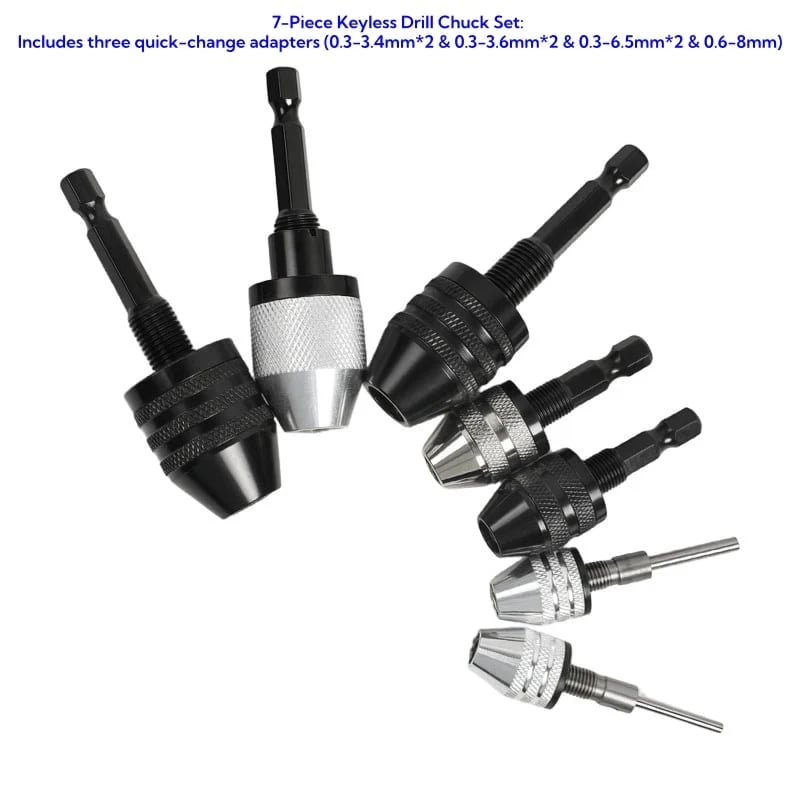 2-Piece Keyless Drill Chuck Adapter Set – 1/4′′ Hex Quick Change (0.3-8mm) for Impact Drivers & Power Tools