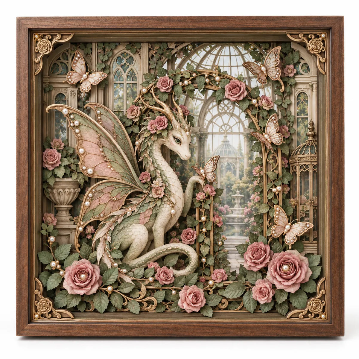 🐉 Vintage Victorian Garden Dragon 3D Framed Art