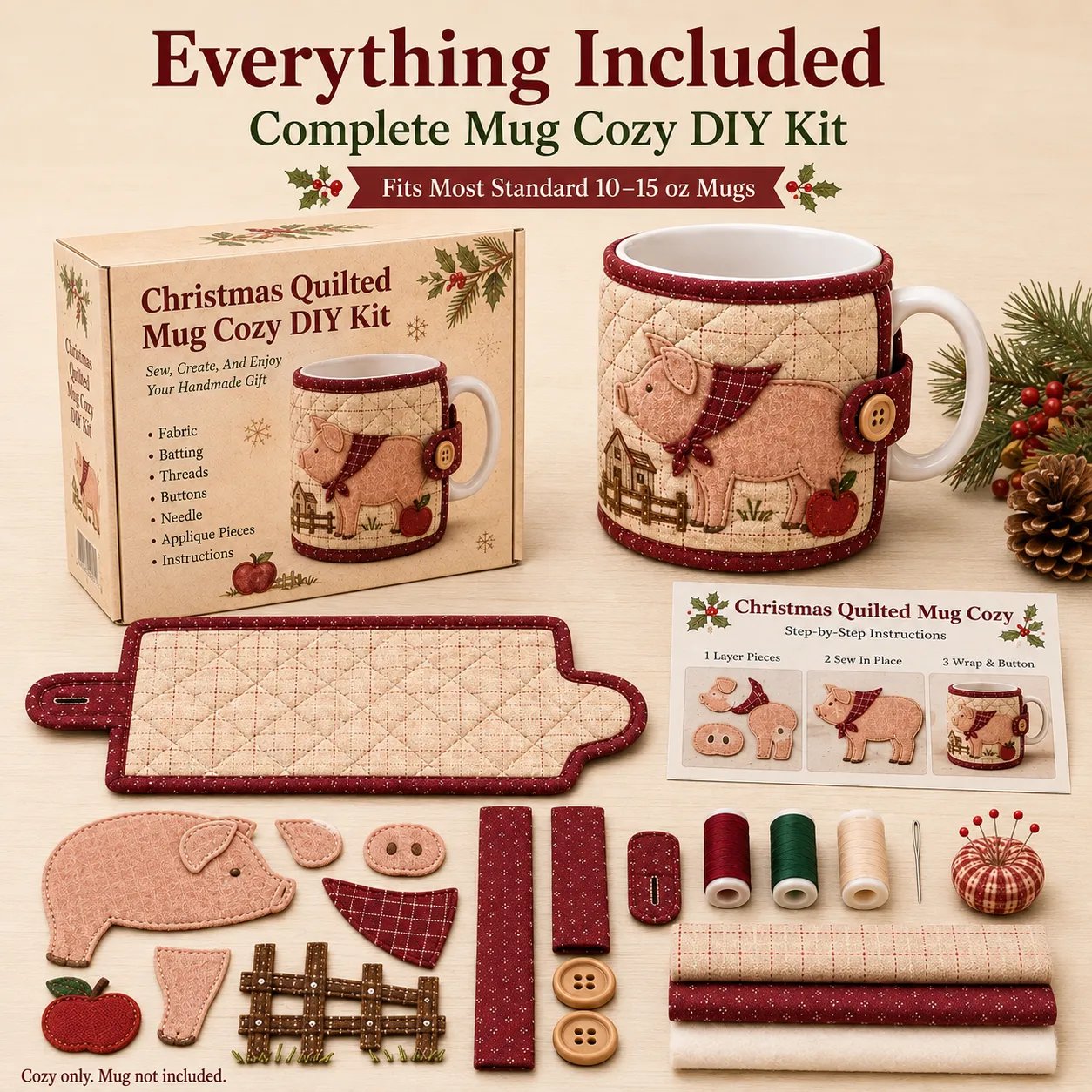 🐷 Farmhouse Friends Mug Cozy Sewing Kit