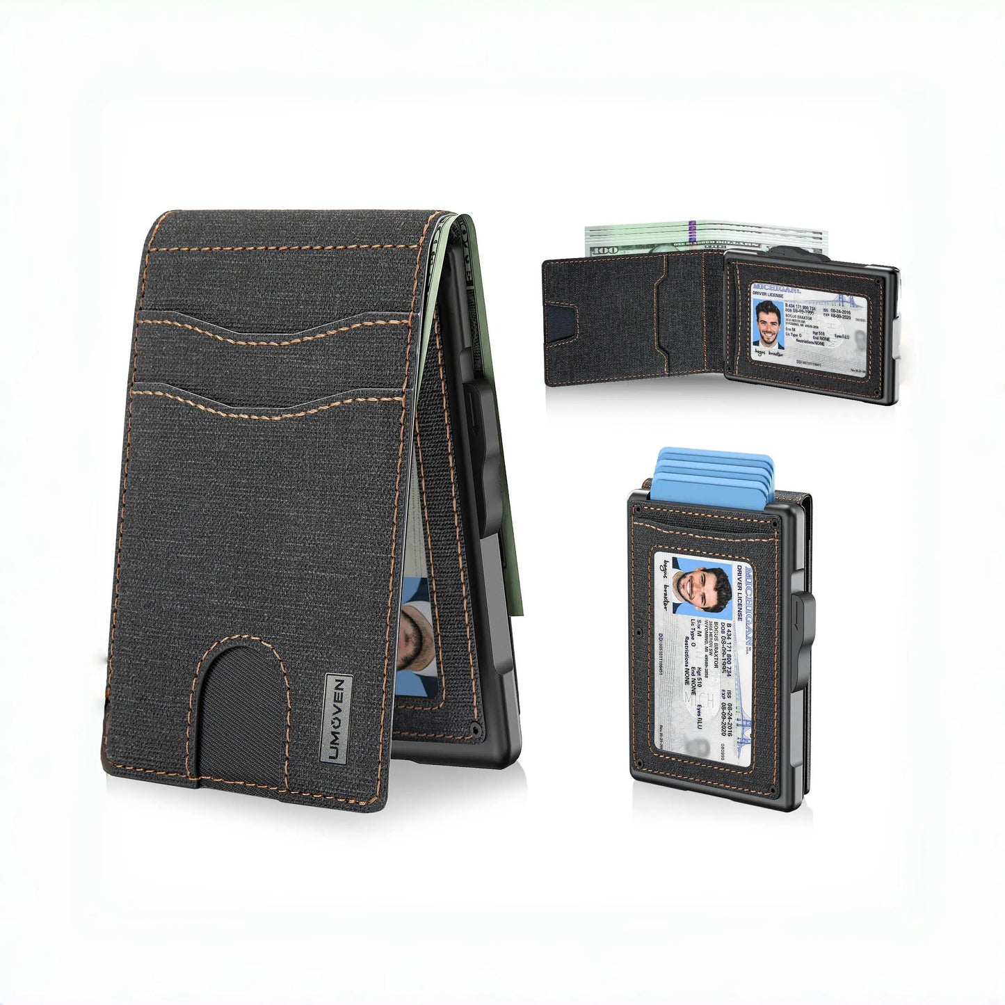 ✨UMOVEN® Pop-Up Aluminum Wallet for Men – RFID Blocking, Slim Leather Slots, Cash Clip & ID Window, Gift Box Included