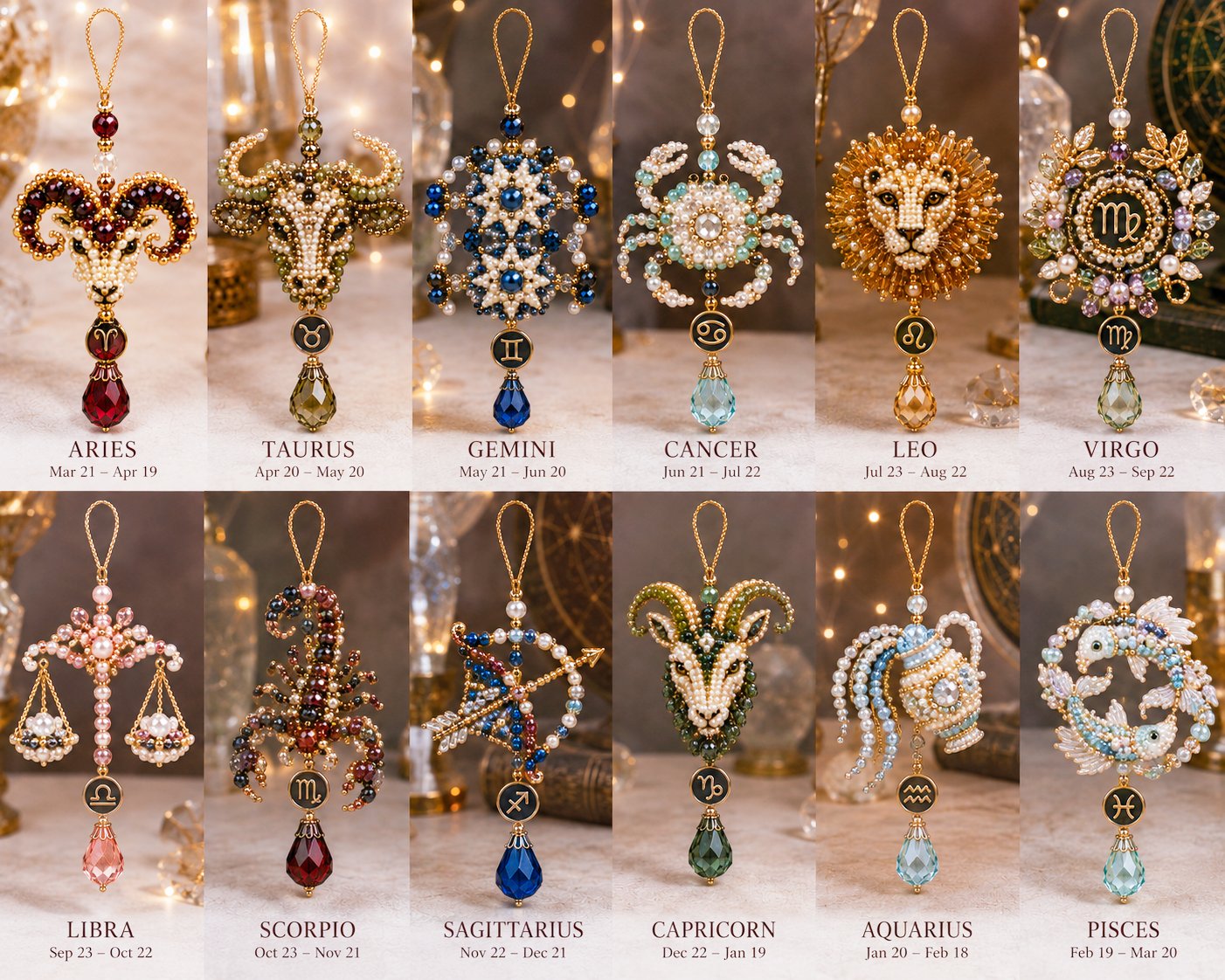 ⏳ Last Day 49% OFF – 🌙 Beginner-Friendly Zodiac Blessing Beaded Ornament DIY Kit Collection | Complete Kit with Beads, Crystal Accents, Zodiac Charms & Step-by-Step Guide Included 💕