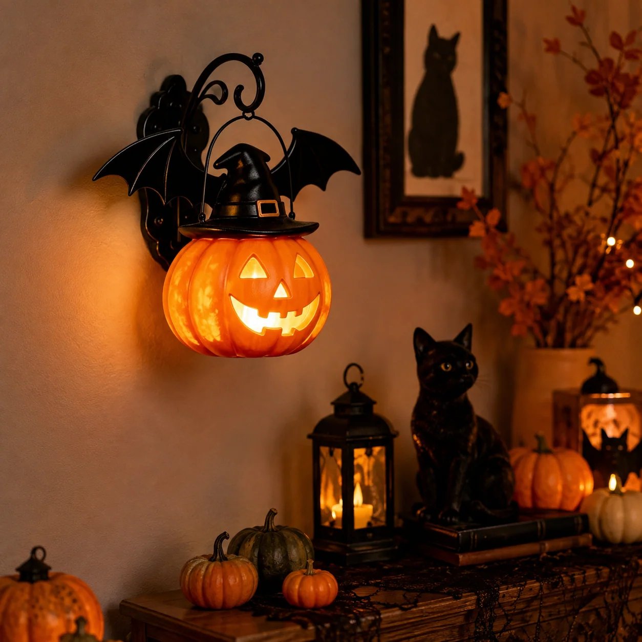 🎃Halloween Early Bird Special Sale 50% OFF🎃 Bat Hat Pumpkin Wall Lamp 🦇