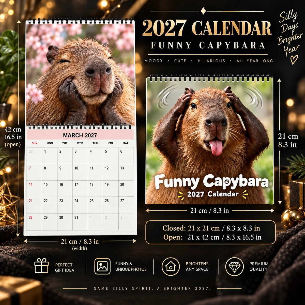 Funny Capybara 2027 Wall Calendar โ 12-Month Cute & Playful Capybara Calendar, Spiral Hanging Wall Planner for Capybara Lovers & Nature Fans