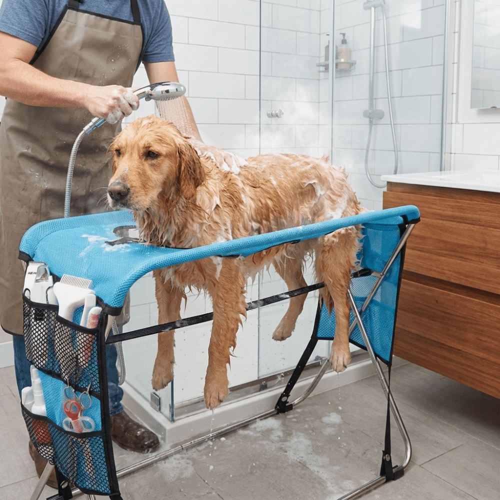Folding Pet Grooming Hammock Quick Dry Mesh Anti-Scratch Pet Bathing Rack Multi Hole Detachable Dog Grooming Table Cat Grooming