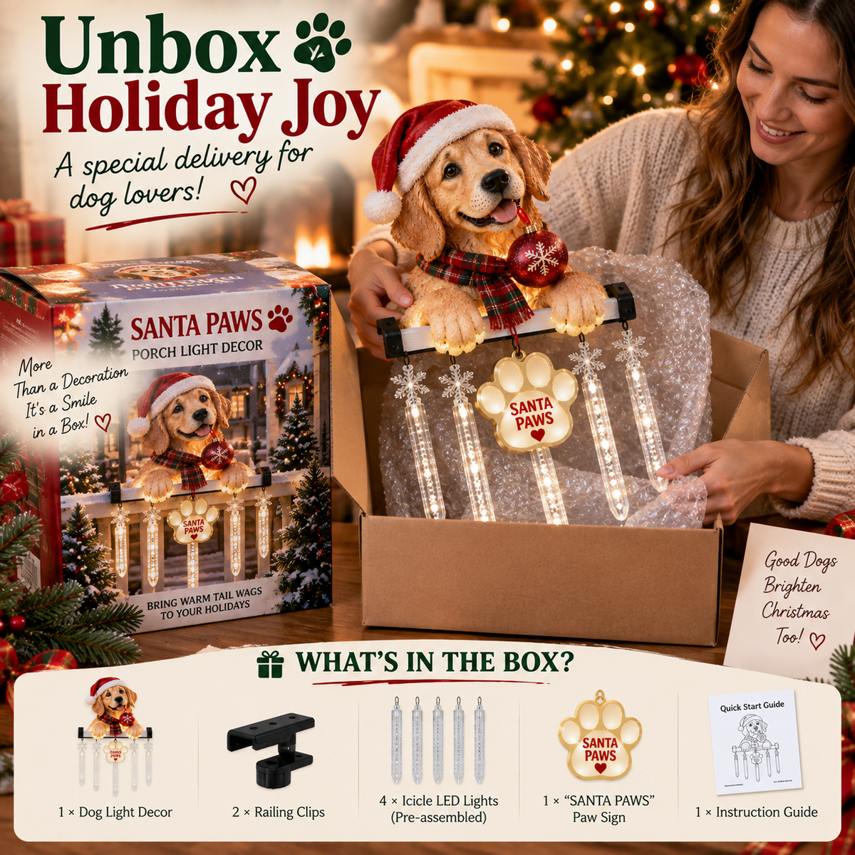 πΎ Santa Paws Christmas Porch Glow β Lighted Dog Railing Decor πβ¨