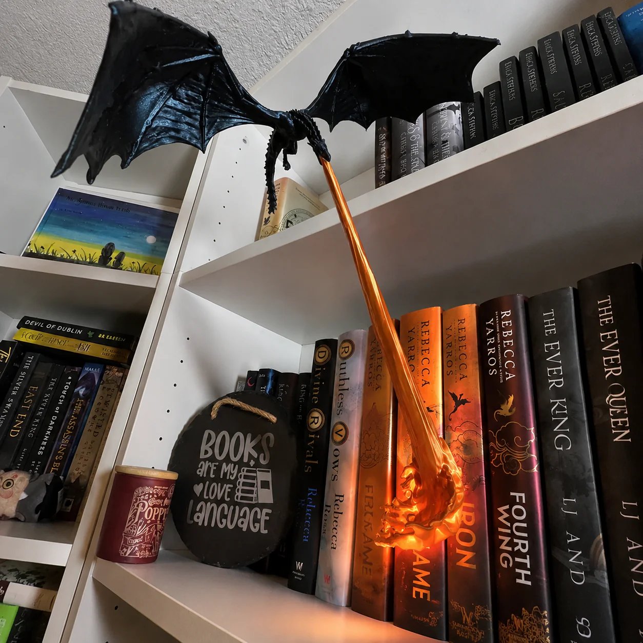 ๐ Fire-Breathing Dragon Bookshelf Decor Lamp + LED Flame Light Kit