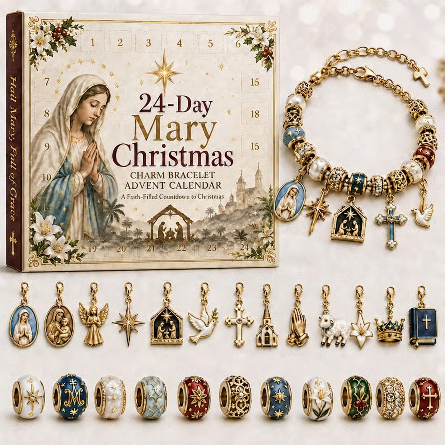 ๐
2026 Christmas Gift 50% Off--๐24-Day Christian Christmas Charm Bracelet Advent Calendar