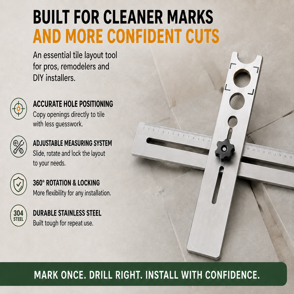 π οΈ Stainless Steel Tile Positioning Ruler β Adjustable Drill Guide & Precision Measuring Tool