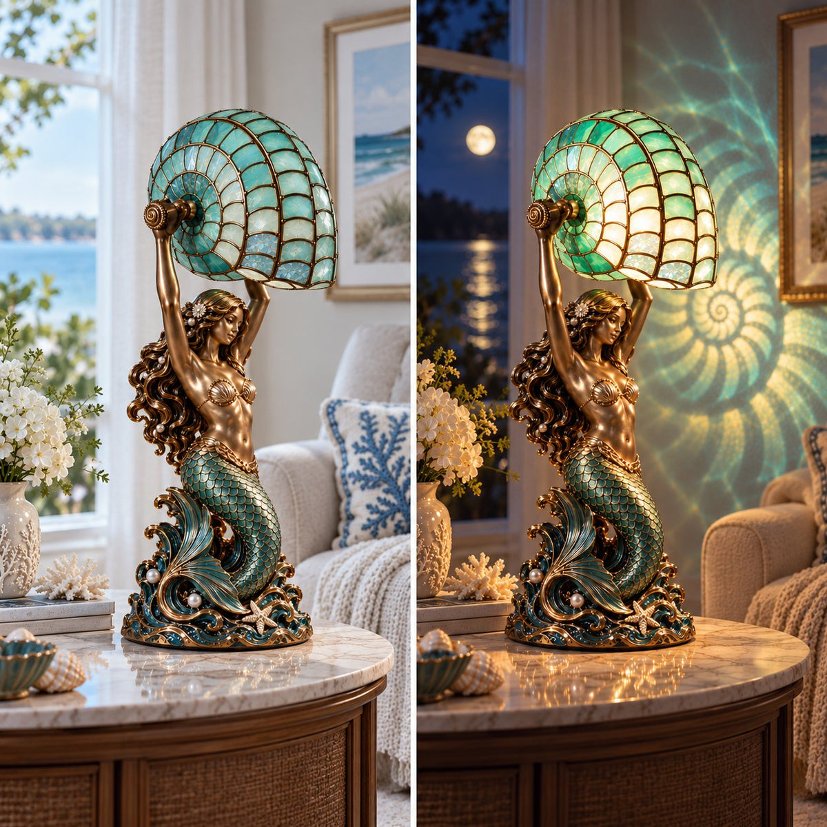 🔥Last Day 49% OFF🧜♀️ Moon-Tide Mermaid Nautilus Lamp