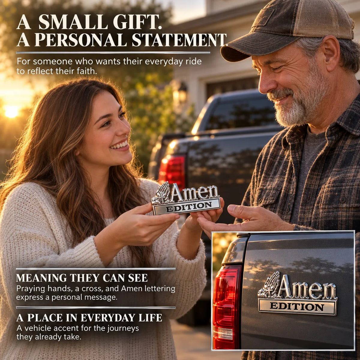 ⏳ Last Day 49% OFF – ✝️ Amen Edition Metal Emblem | 3D Chrome Cross & Wings Badge with 3M VHB Adhesive for Pickups, SUVs & Tailgates 🚘