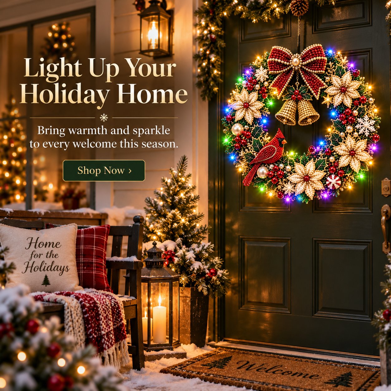 LED Weihnachts-Perlen-Diamantbild – Funkelnde Weihnachtskranz-Dekoration mit 19 Motiven