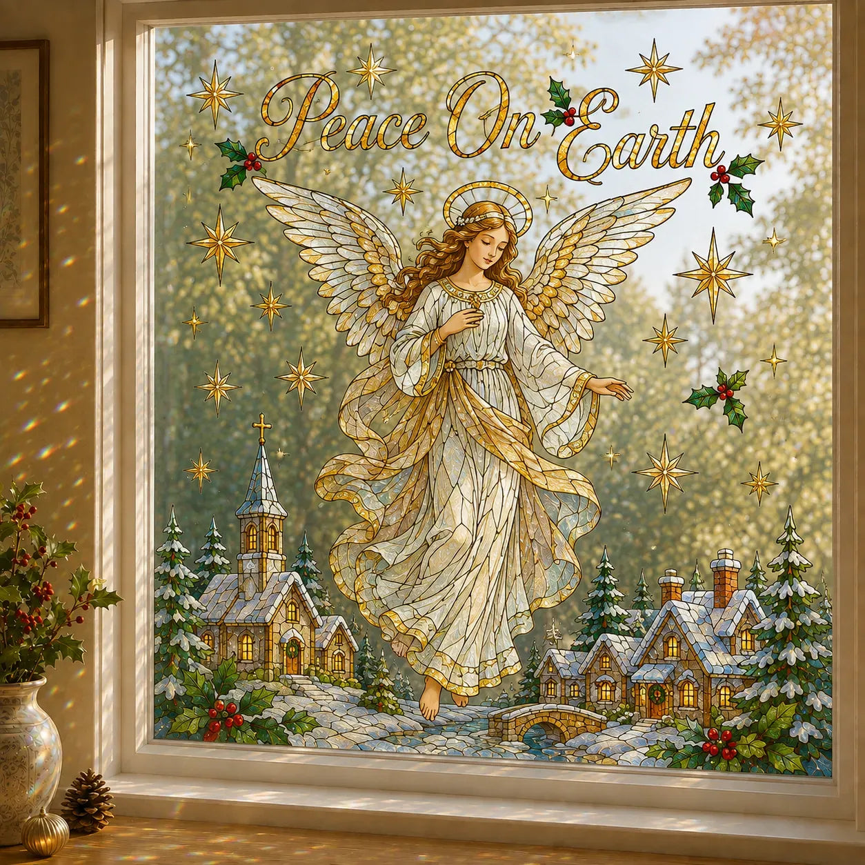 ⏳ Last Day 49% OFF – 🎄Large Christmas Window Sticker | 28×28in Festive Window Art With Snowman, Angel & Holiday Scenes For Home Decor, Christmas Parties & Seasonal Displays ✨
