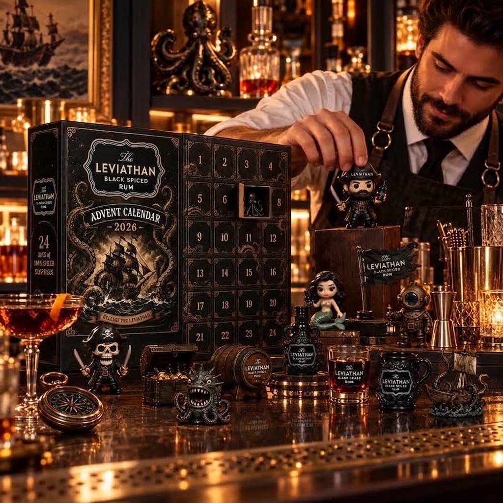 24-Day Rum Mini Bottle Advent Calendar Set for Holiday Bar Table Display, Rum Lover Collectible Gift, Christmas Countdown & Festive Decoration