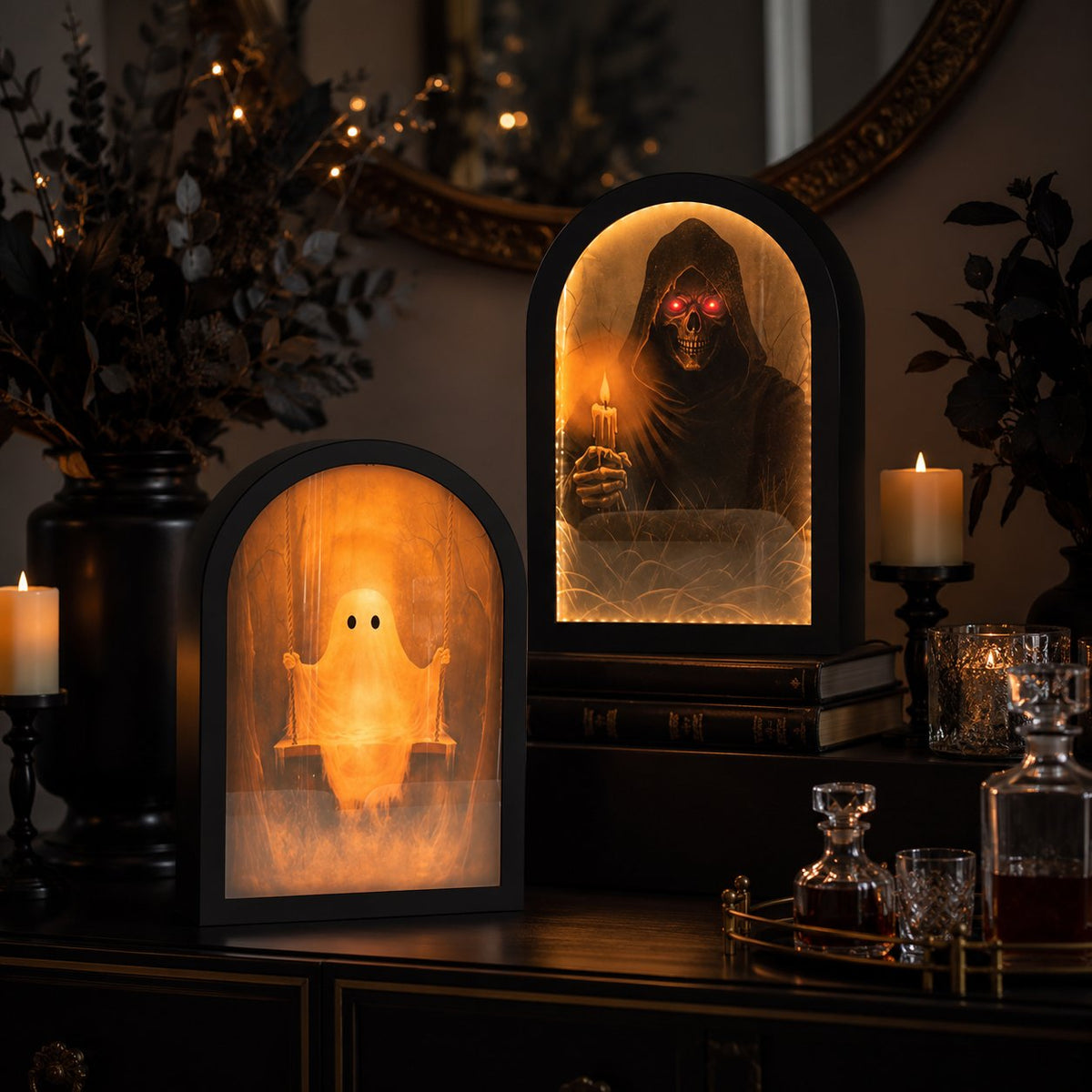 🎃👻 Spooky Halloween Decor Mirror, Gothic Mantel Wall Mirror🕸️