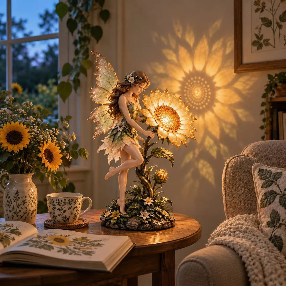 π§π» Sunflower Fairy Statue Light Table Decor