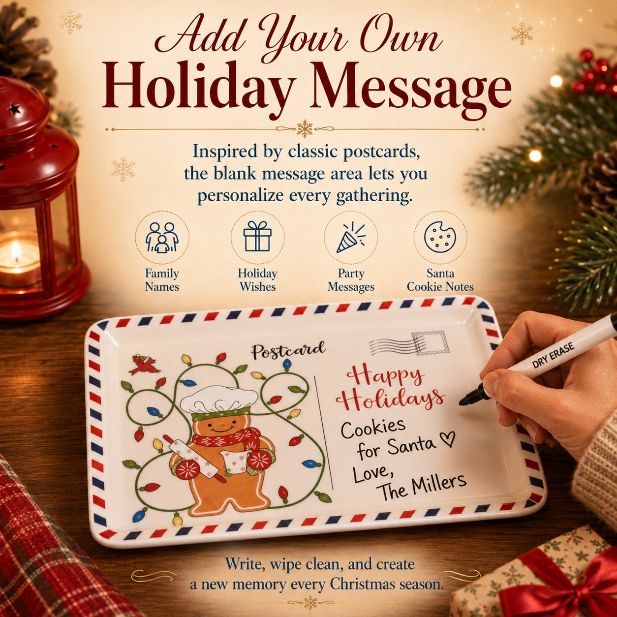 🎄🍪 Vintage Christmas Postcard Platter | Write Custom Holiday Messages, Serve Cookies & Festive Treats | Gift-Ready Packaging 🎅🎁