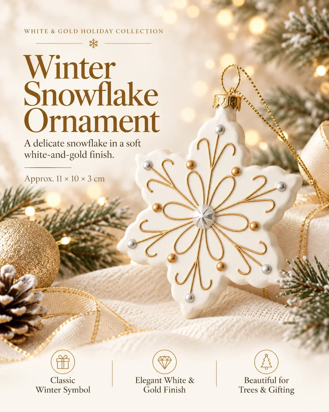 Timeless White & Gold Christmas Ornament Collection