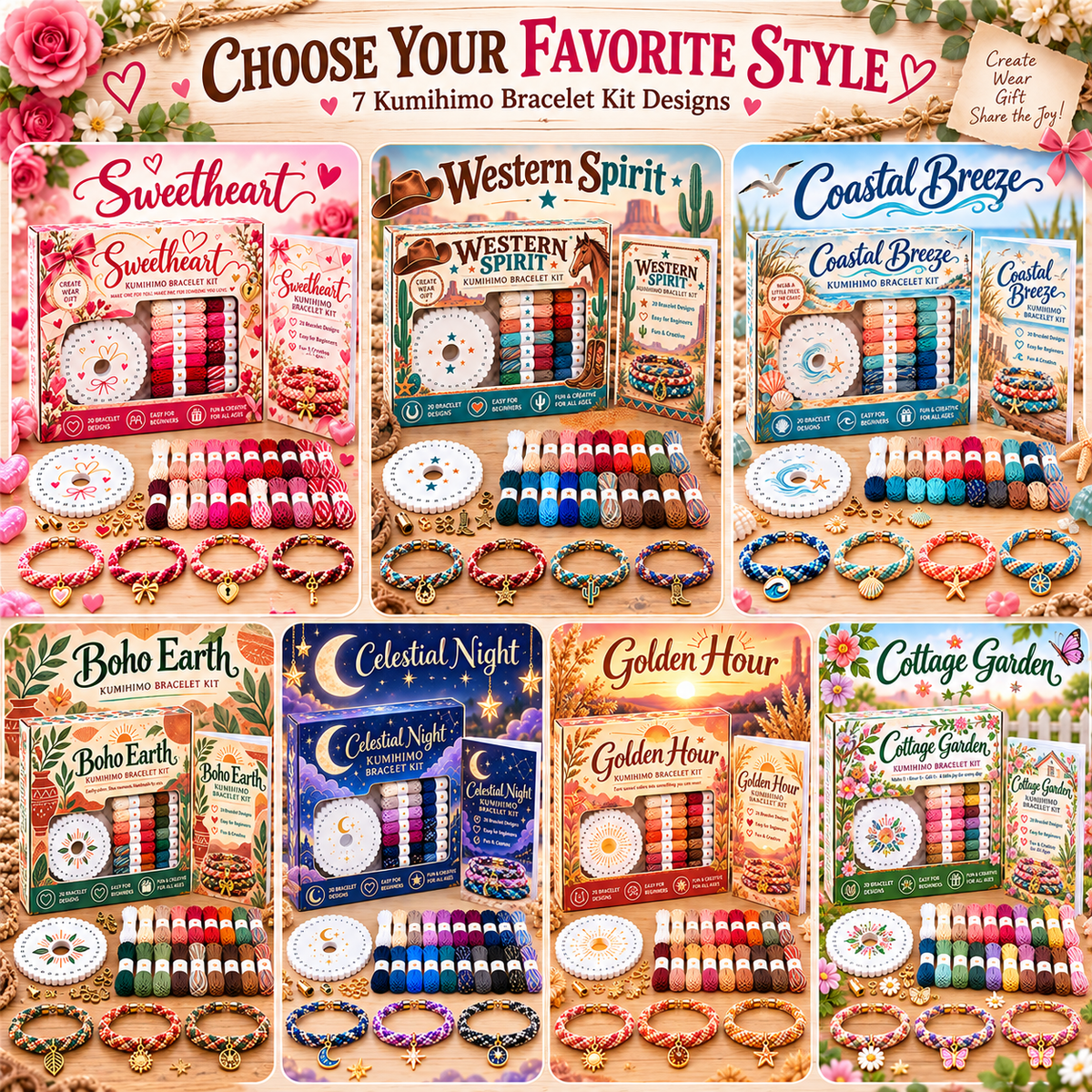 🔥50% Off Last Day - BUY 3 GET 1 FREE🌸Cottage Garden Kumihimo Bracelet Making Kit – DIY Braided Friendship Bracelets & Creative Gift Set