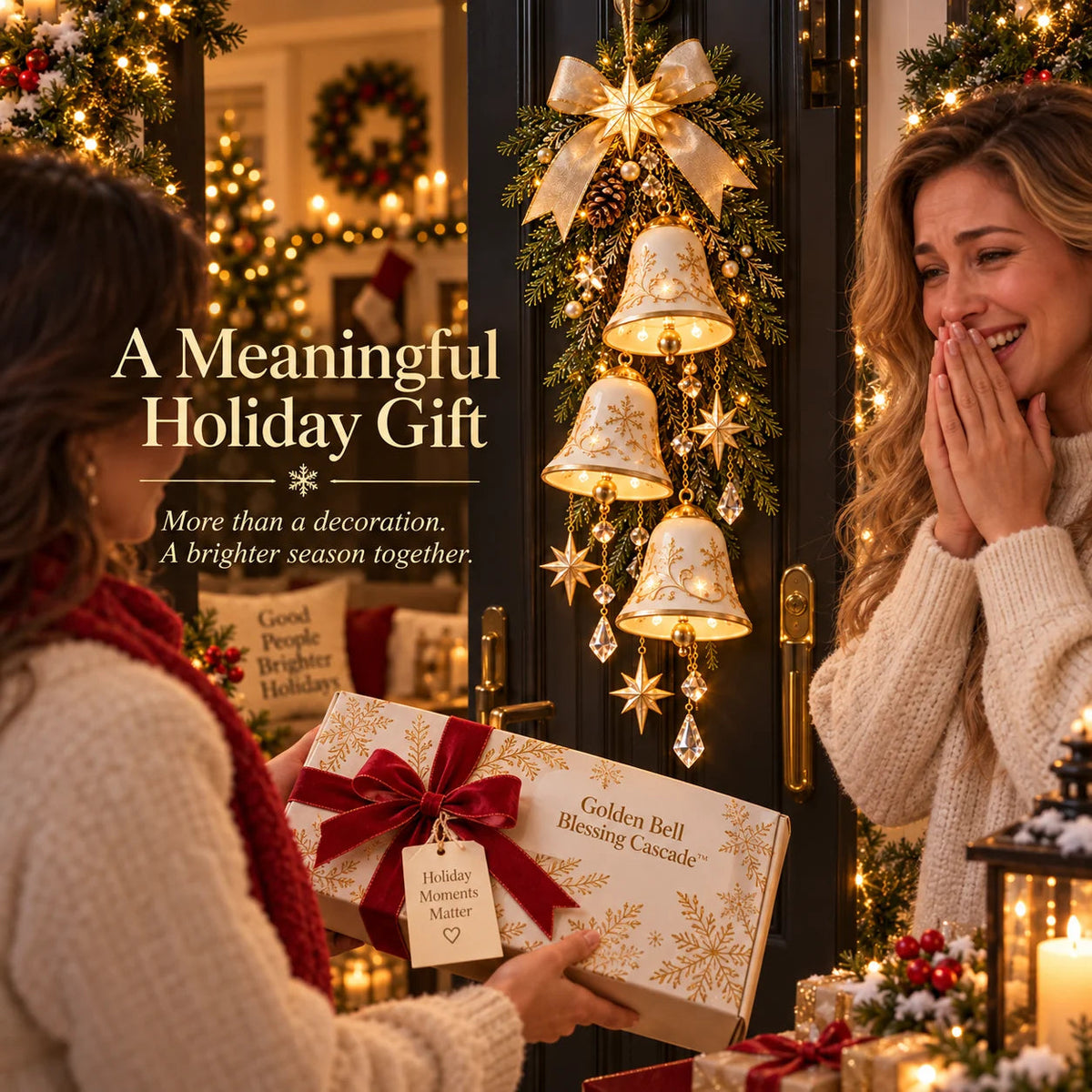 🔔 Golden Bell Blessing Cascade™ | Lighted Christmas Door Decor