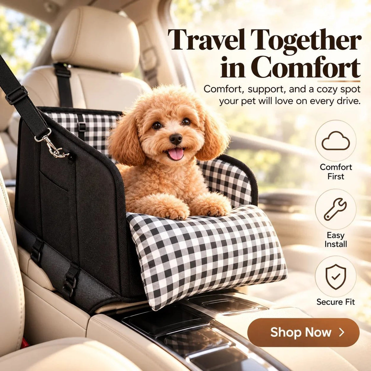 🐶 PawNest™ Center Console Dog Car Seat – Cozy Booster Seat for Small Dogs