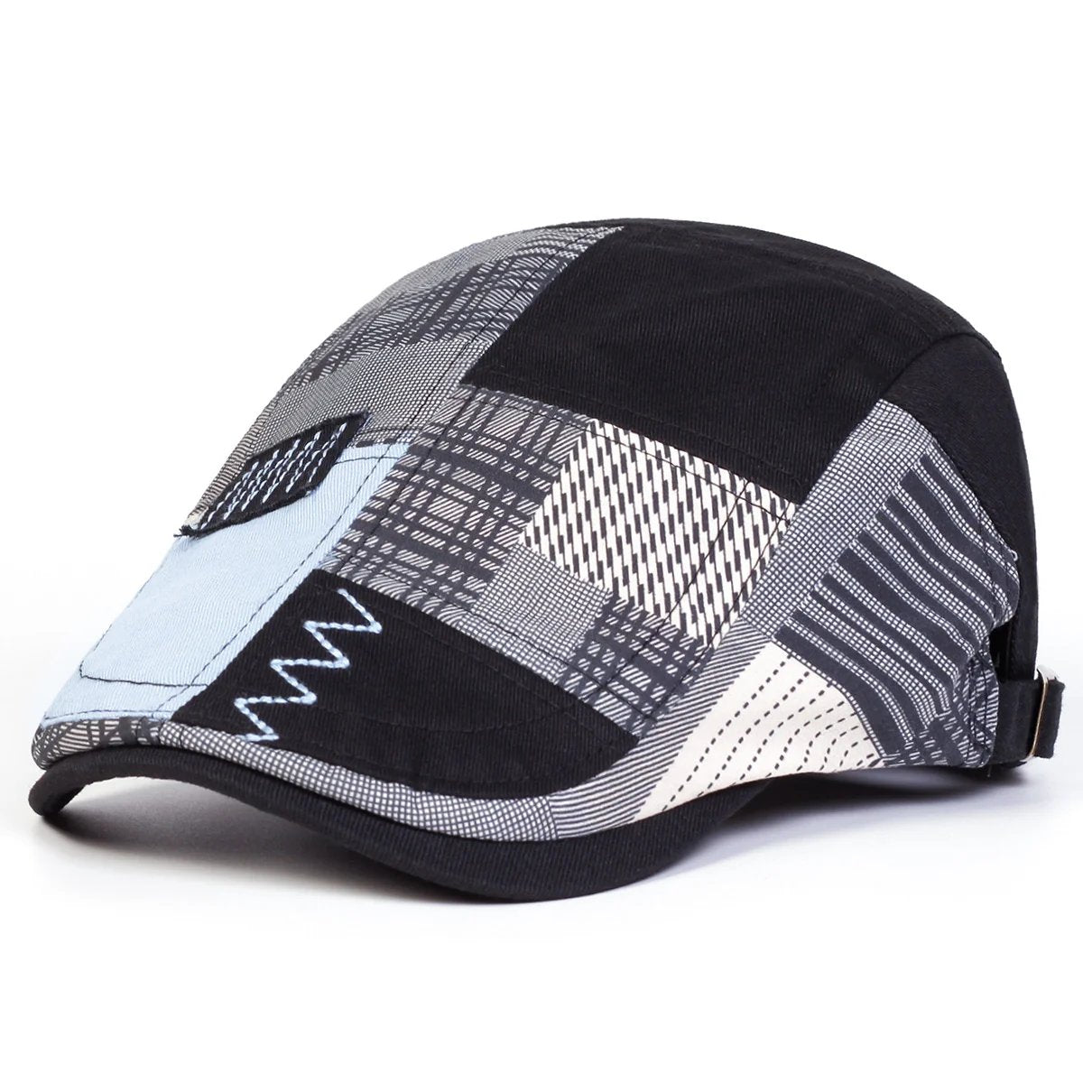 Patchwork Plaid Newsboy Cap for Men Women, Vintage Spliced Cabbie Flat Ivy Cap Adjustable Beret Hat
