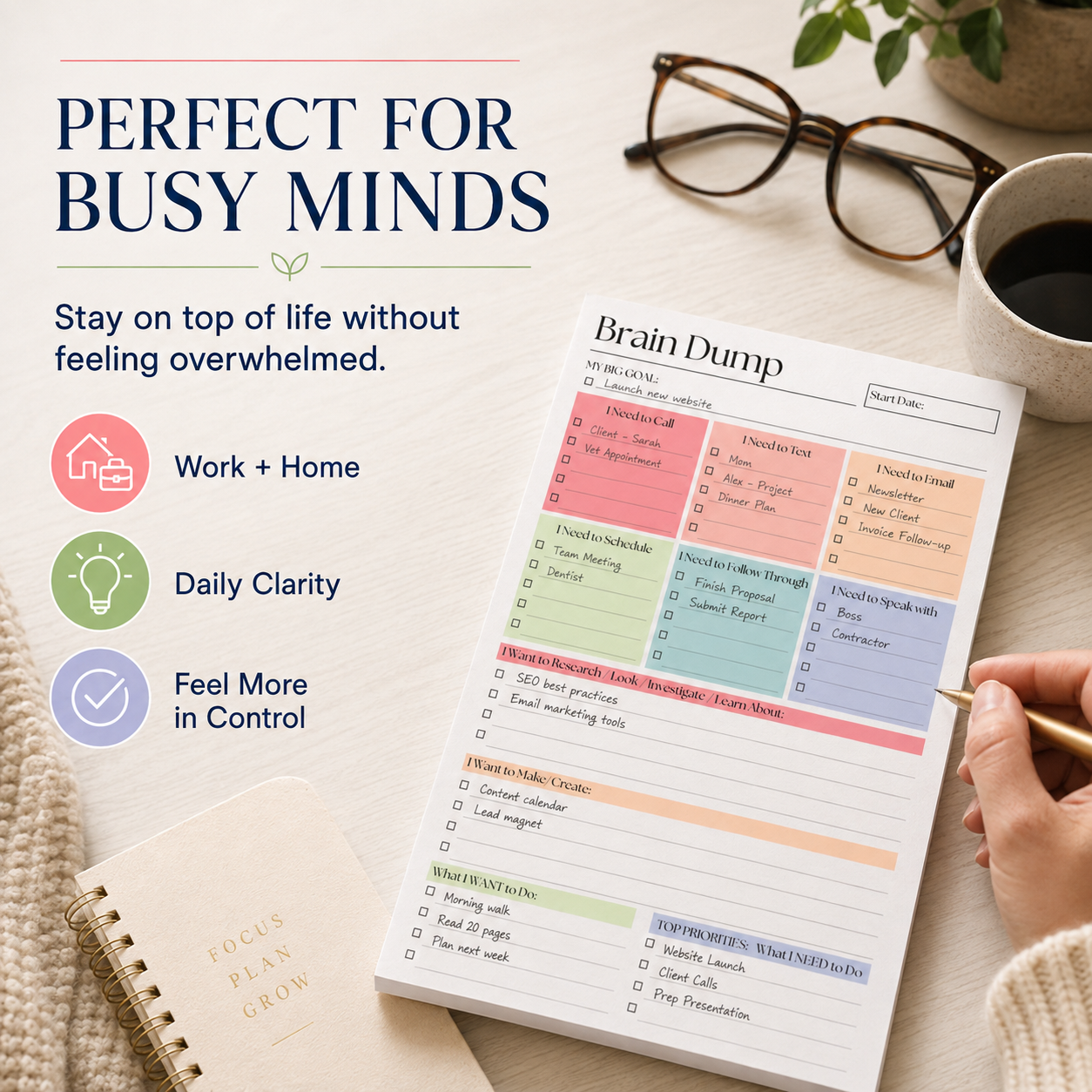 π§ Brain Dump Planner Pad β Organize Tasks, Priorities & Ideas on One Page βοΈπ