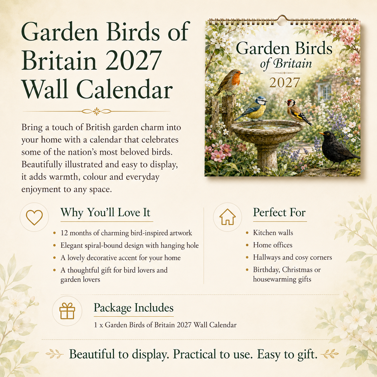 Garden Birds of Britain 2027 Wall Calendar – 12 Months of Charming British Garden Bird Artwork