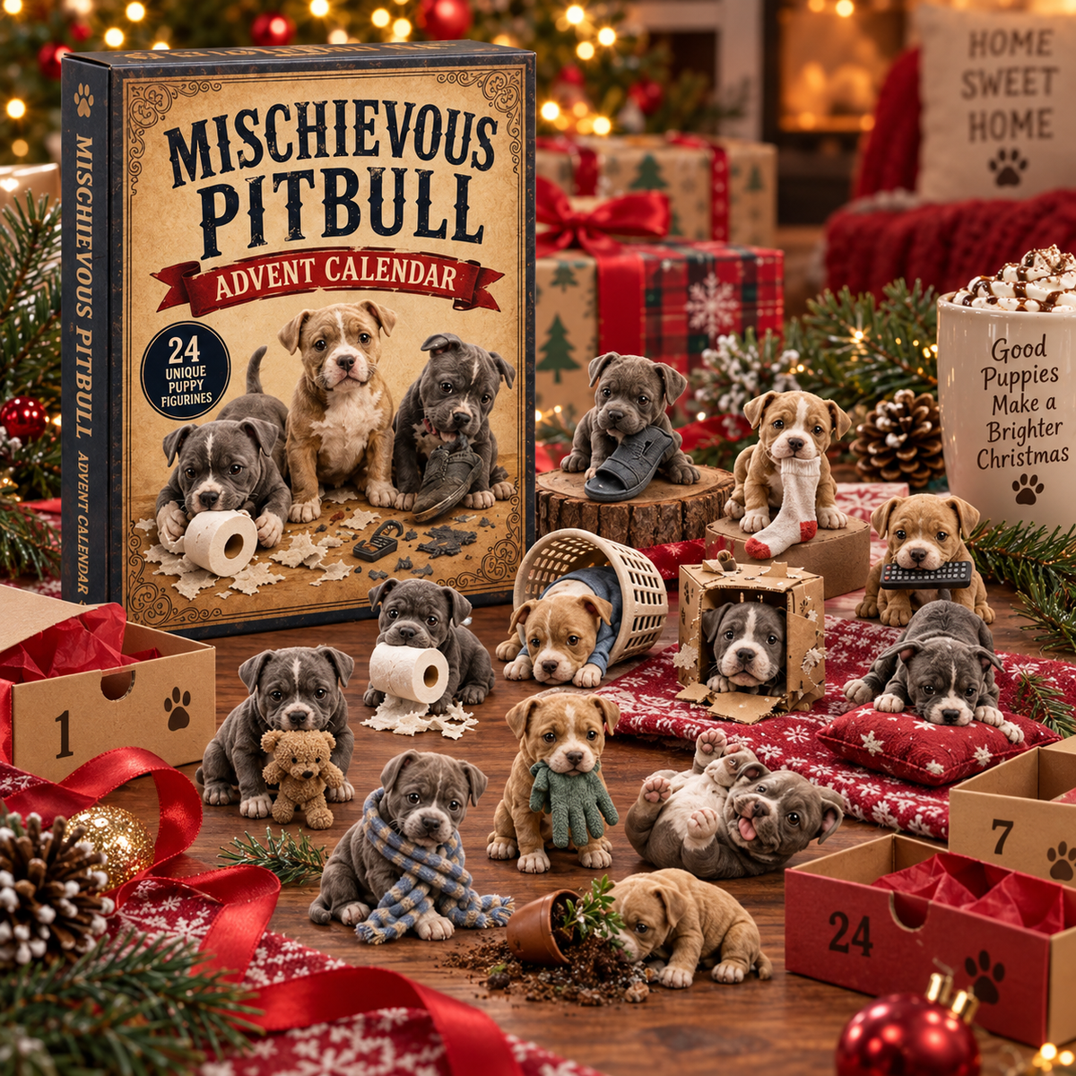 CHRISTMAS KICKOFF 49% OFF - Mischievous Pitbull Advent Calendar 2026 - 24-Day Festive Countdown