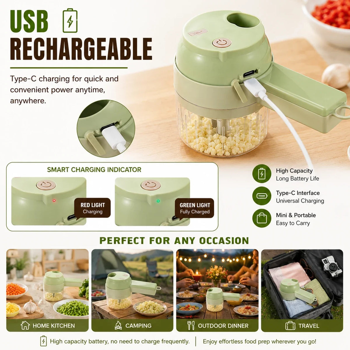 4-in-1 Electric Vegetable Chopper & Slicer | USB-C