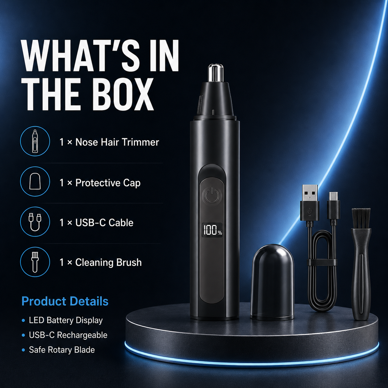 Professional Electric Nose Hair Trimmer with LED Display – Painless Ear, Eyebrow & Facial Hair Remover for Men & Women