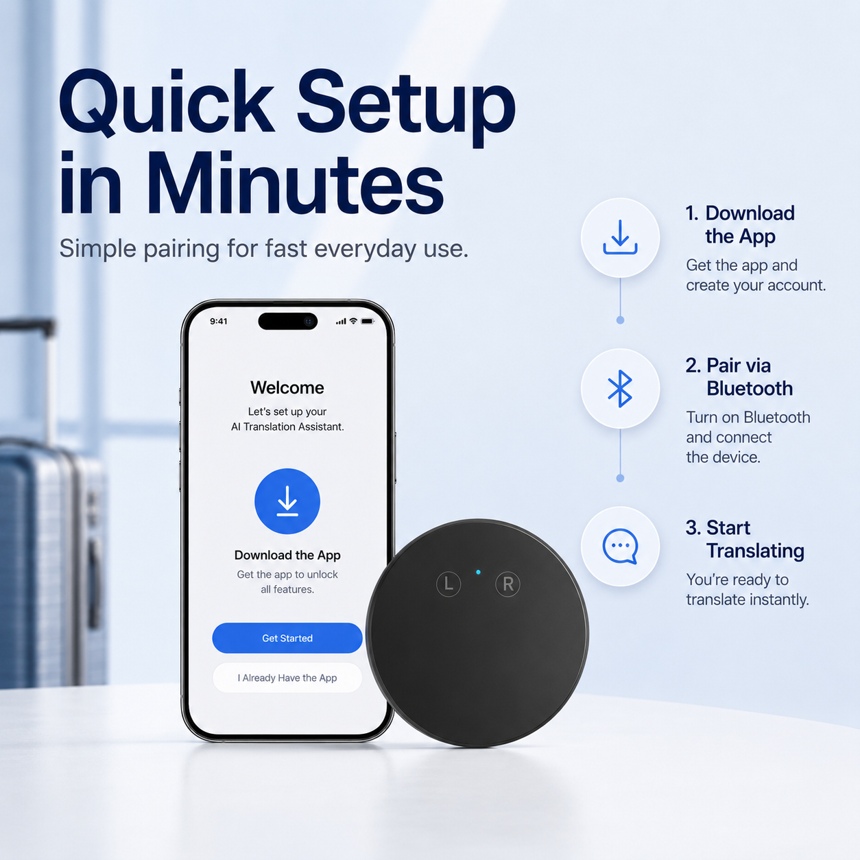 π₯ 50% OFF + FREE Shipping! AI Language Translator β Real-Time Two-Way Voice Translation, 96+ Languages, iOS & Android Compatible