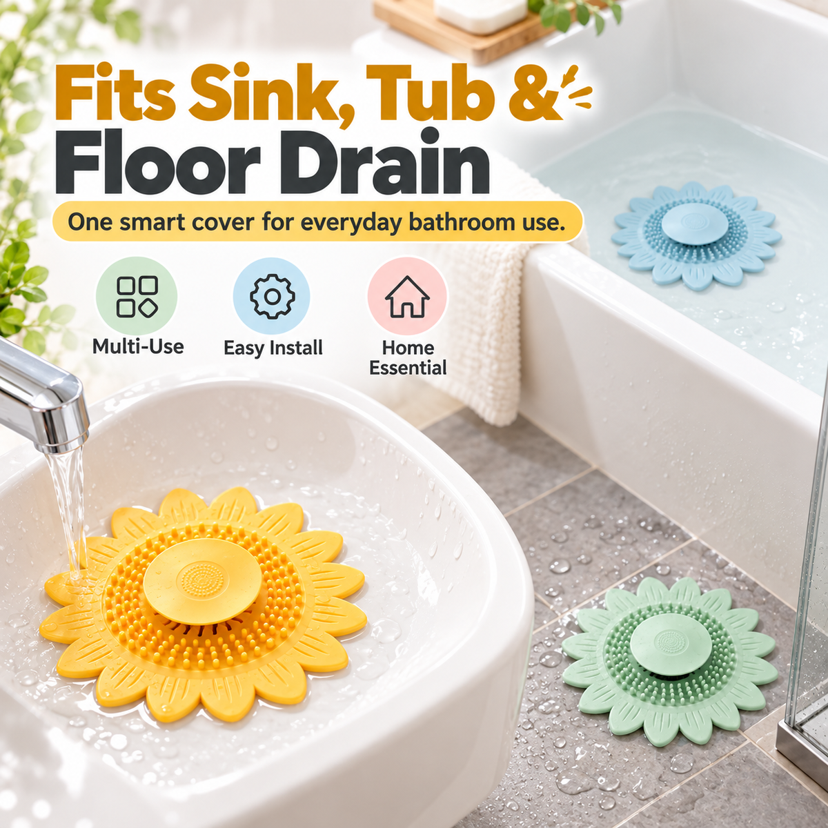 ๐ป 50% OFF Sunflower Silicone Drain Cover โ Hair Catcher, Odor Blocker & One-Press Drain ๐ง