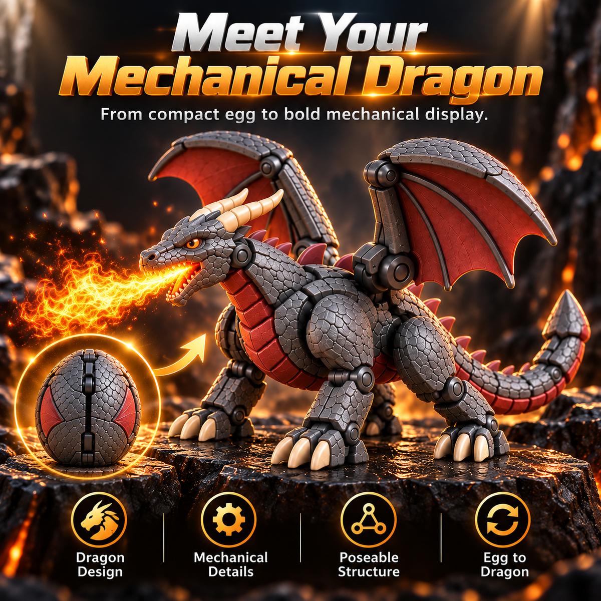 🐉 Guardian Dragon Egg — Transforming Dragon Figure with Sculpted Details