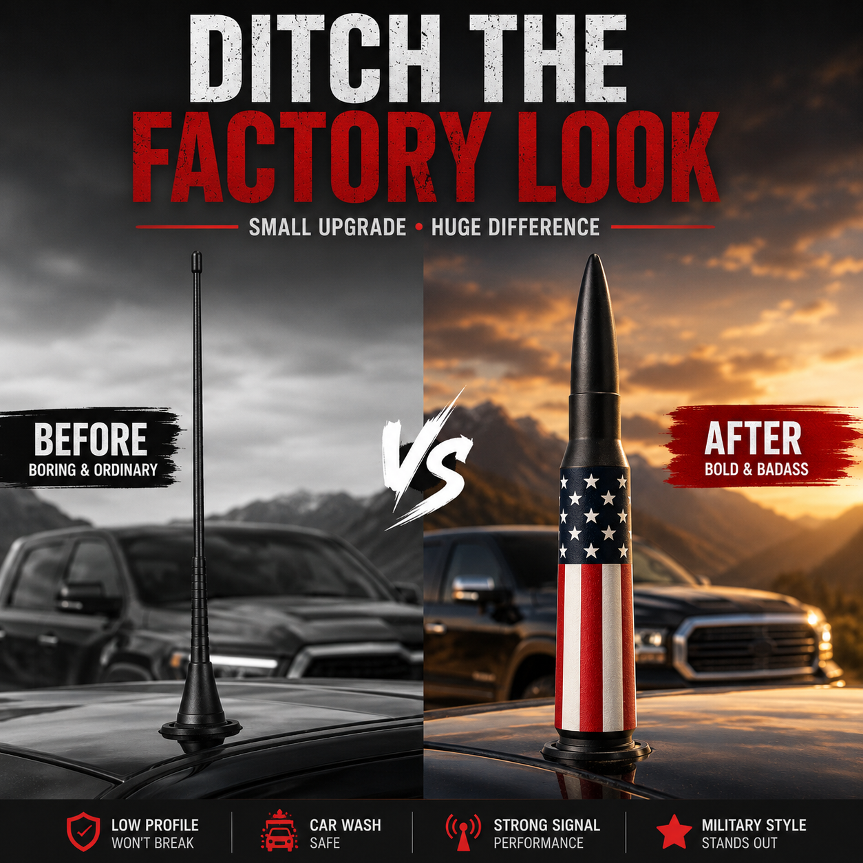 π₯ 50% OFF | Universal 50 Cal Bullet Antenna | 9 Adapters Included | Fits Most Vehicles