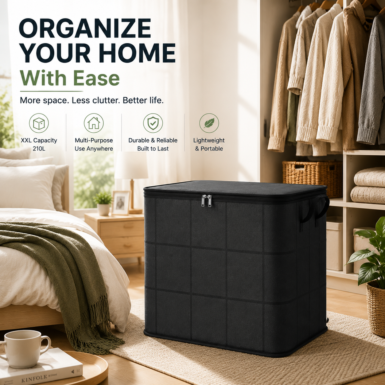๐ฅ LAST DAY 50% OFF! ๐ XXL 210L Storage Bag โ Large Capacity Moving & Closet Organizer for Quilts, Bedding & Sweaters