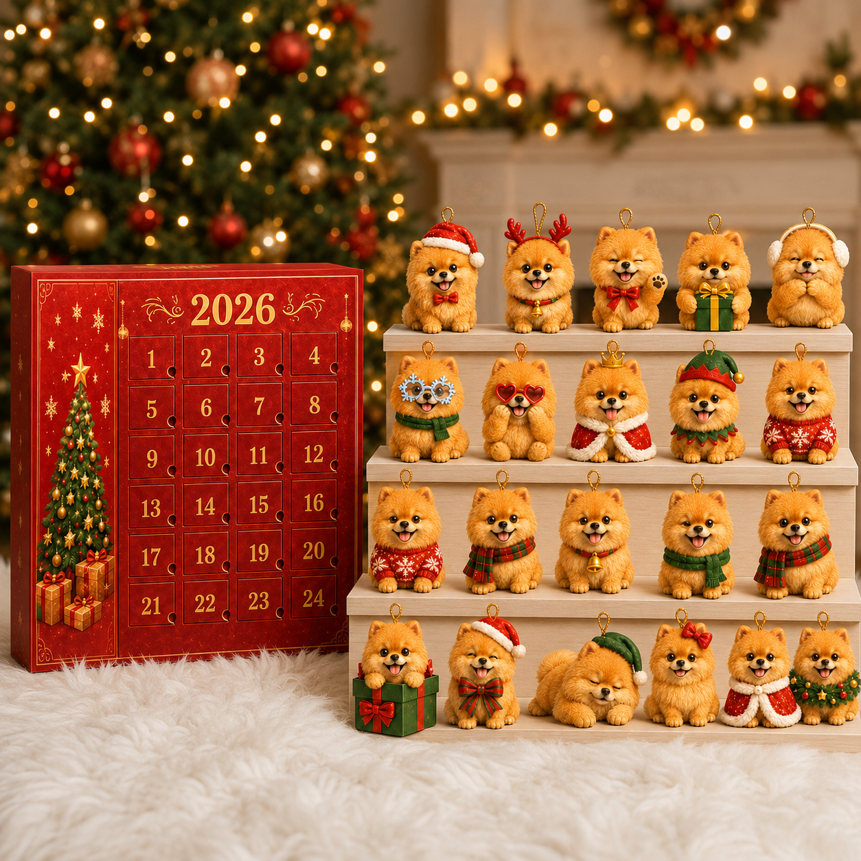 ❤️🔥Last 30pcs🔥❤️🎄2026 Pomeranian Christmas Ornament Advent Calendar
