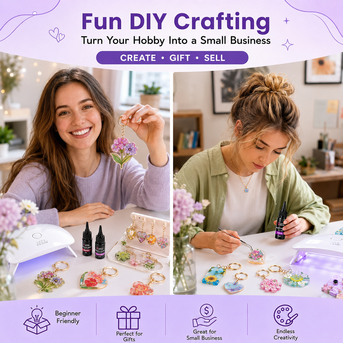 ⭐HOT SALE 49% OFF - 🎨Instant Creation UV Resin Craft Kit: 12 Colors with Light & Tools