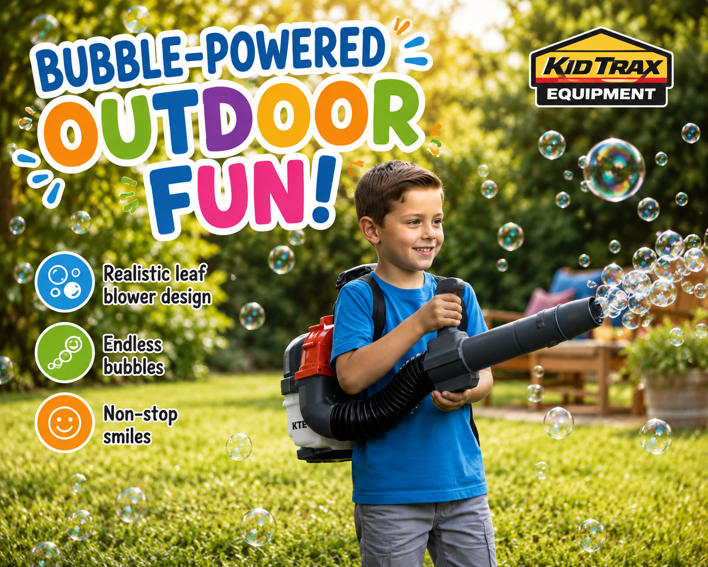 Kids Bubble Leaf Blower Backpack Toy 🫧 | Outdoor Pretend Play Ages 3+
