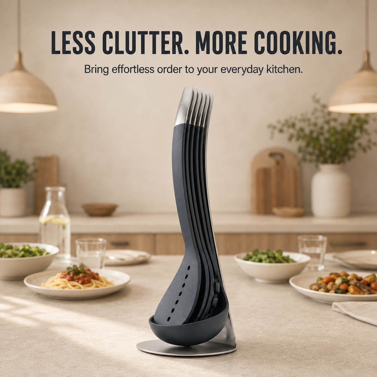 🍳 5-Piece Magnetic Nesting Kitchen Utensil Set with Storage Stand