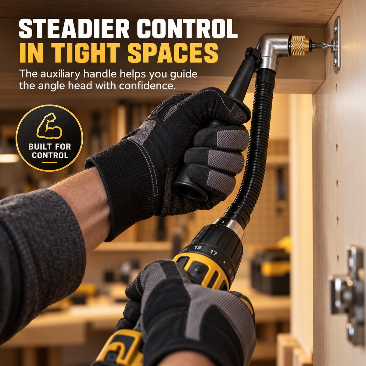 🔧 90° Flexible Right-Angle Drill Attachment — Reach Tight Spaces With Your Existing Drill