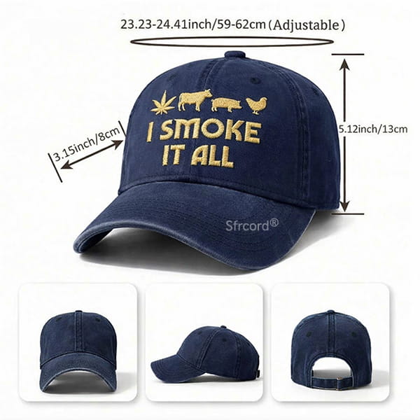 Sfrcord® Vintage Washed "I Smoke It All" Embroidery Cap