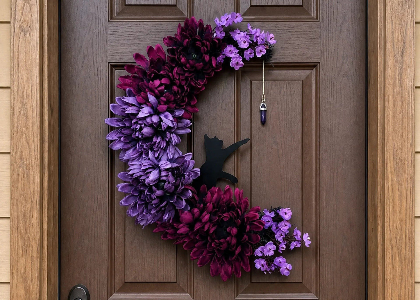 πββ¬ Gothic Cat Halloween Wreath | Floral Door Decor