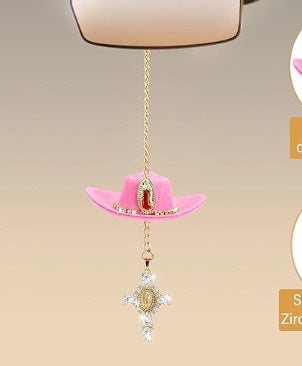 St. Jude Car Blessing Charm – Handmade Protection Ornament with Black Sombrero | Car Trinket & Decoration Gift