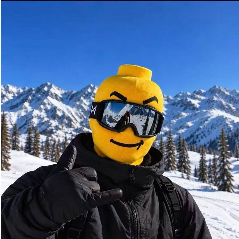 πFunny Yellow Block-Head Ski Mask β Full Face Winter Balaclava for Skiing & Snowboarding