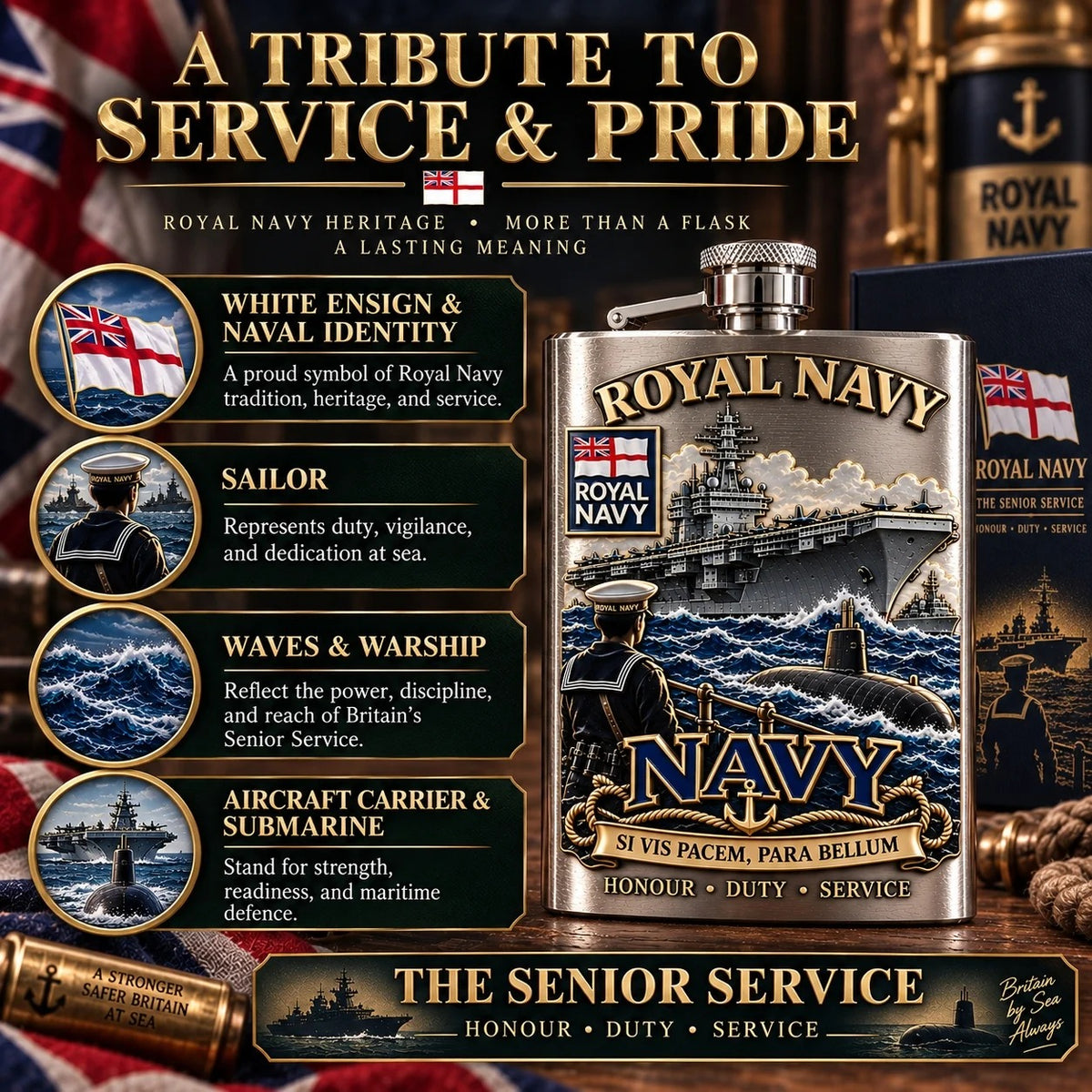 👑⚓Royal Navy “Si Vis Pacem, Para Bellum” Commemorative Hip Flask