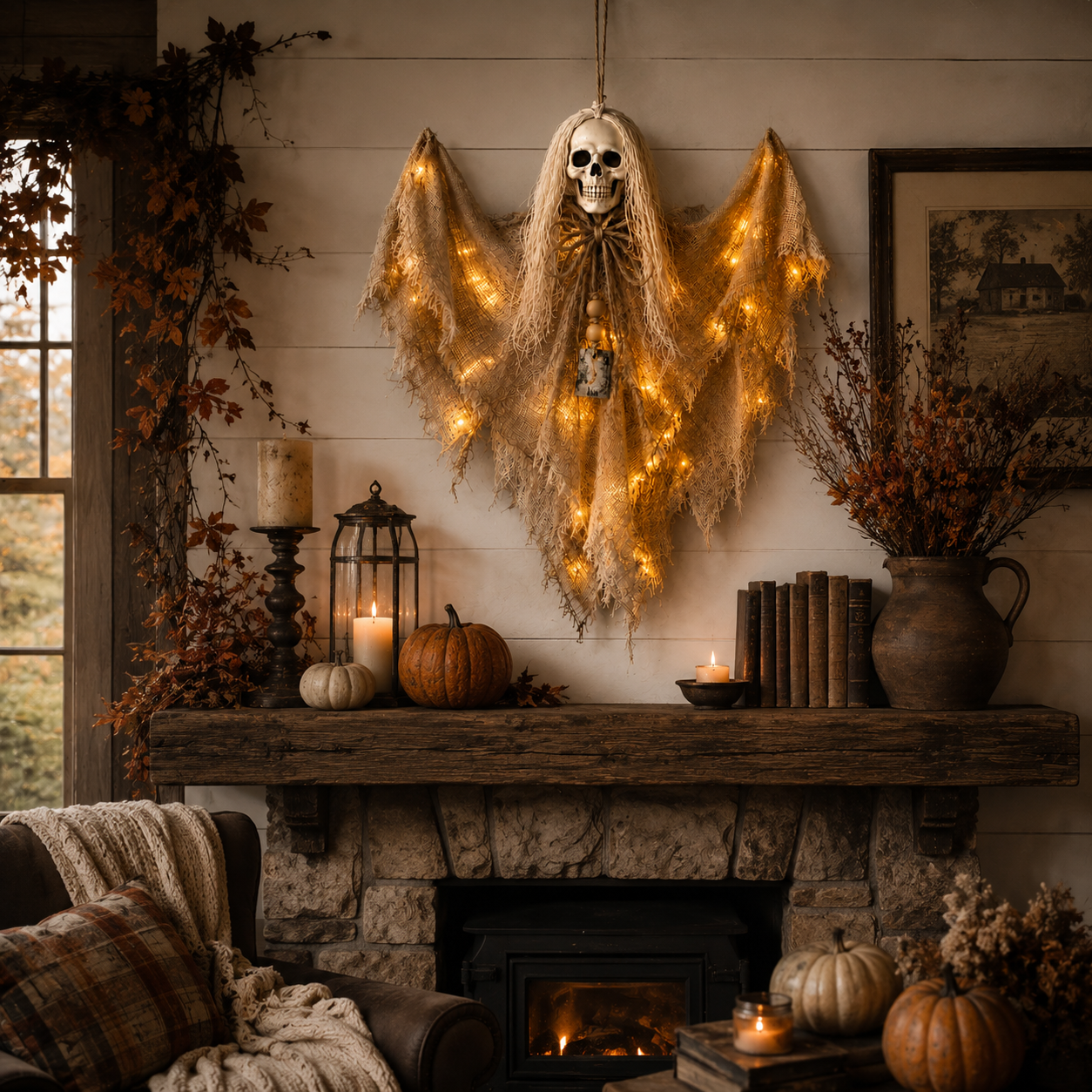 Lighted Winged Skeleton Ghost Halloween Décor