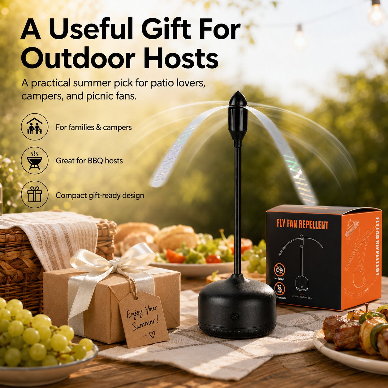 Portable Reflective Fly Repellent Fan For Outdoor Dining