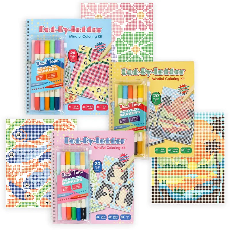 🎨📖Dot-By-Letter Mindful Coloring Kit - Stress Relief Dot Marker Art Set with 10 Vibrant Colors & 20 Hidden Scene(📦Buy 2 Free Shipping)