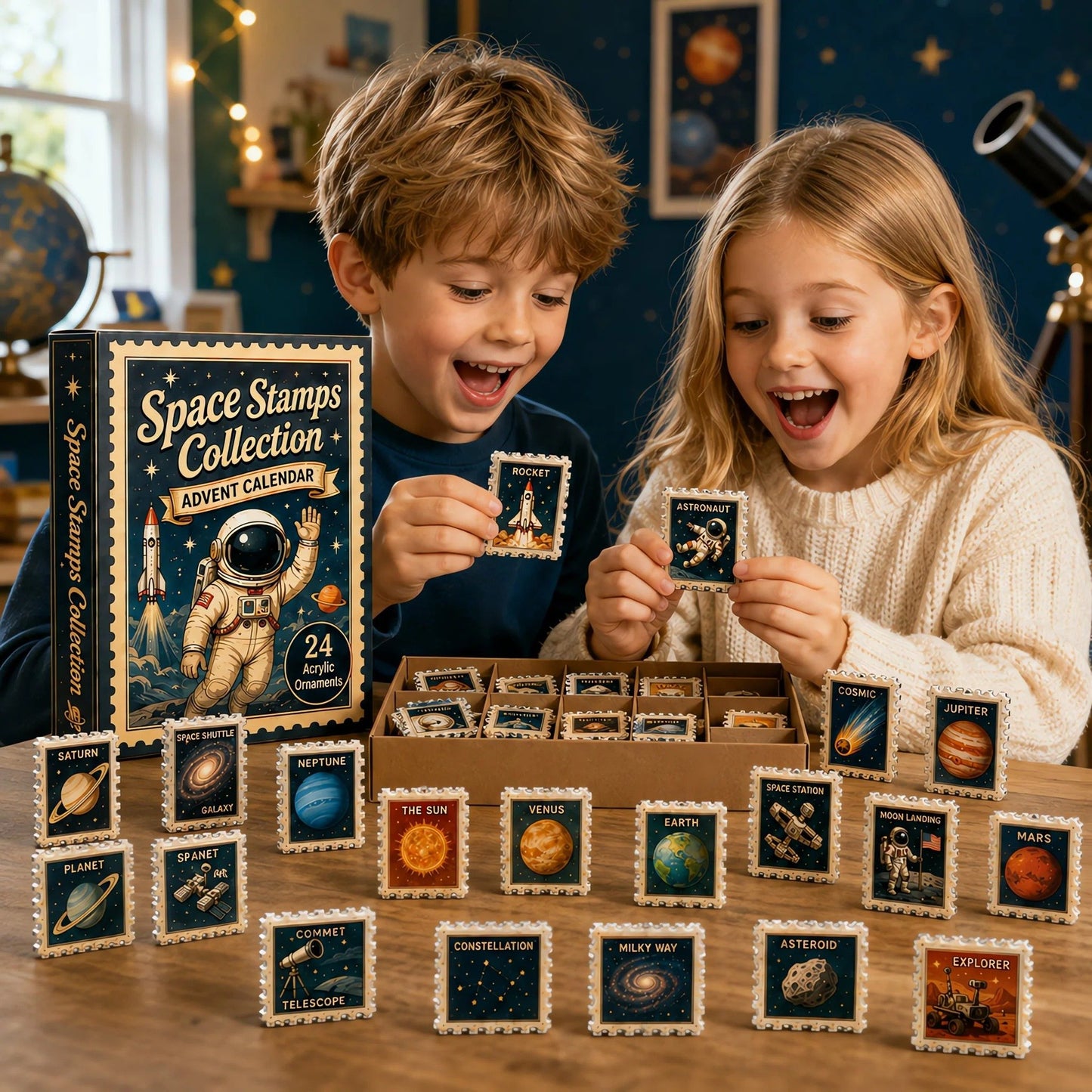 Cosmic Galaxy Advent Calendar – 24 Acrylic Space Stamp Ornaments